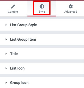 list group with Elementor